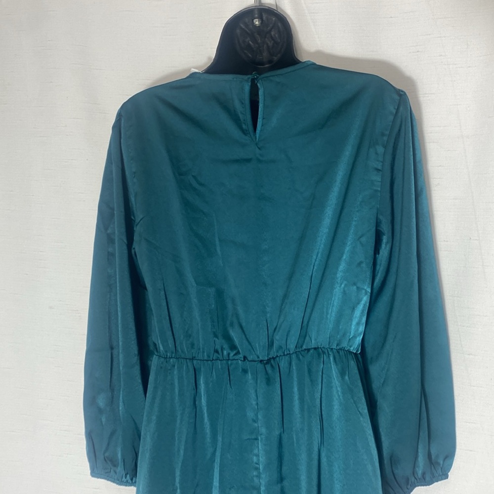 PRETTYGARDEN Satin Maxi Dress Puff Long Sleeve Crewneck Cutout  A-line Long - Picture 9 of 16